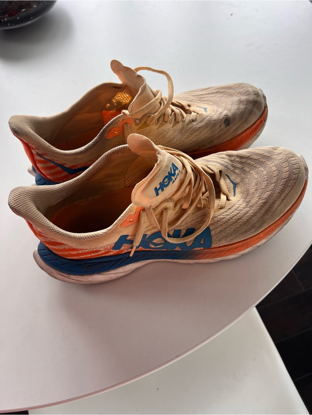 Hoka Men's Running Shoes size 11 - Beige with Orange & Blue Accents